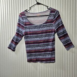 Mudd‎ Girls XL Top Purple Pink Tribal Geometric Ribbed 3/4 Sleeve Scoop Neck